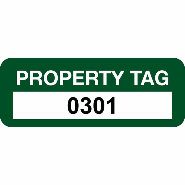 Lustre-Cal Property ID Label PROPERTY TAG Polyester Green 2in x 0.75in  Serialized 0301-0400, 100PK 253744Pe1G0301
